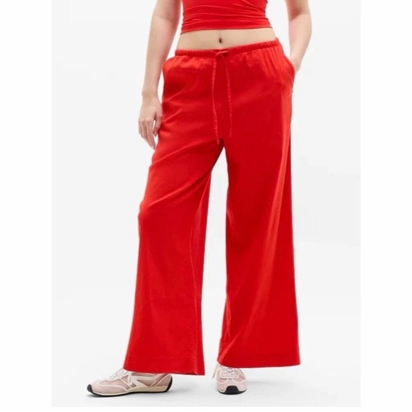 Athleta Pants - NWT  Athleta Womens Small Paradise Linen Blend Wide Leg Pant Red Drawstring